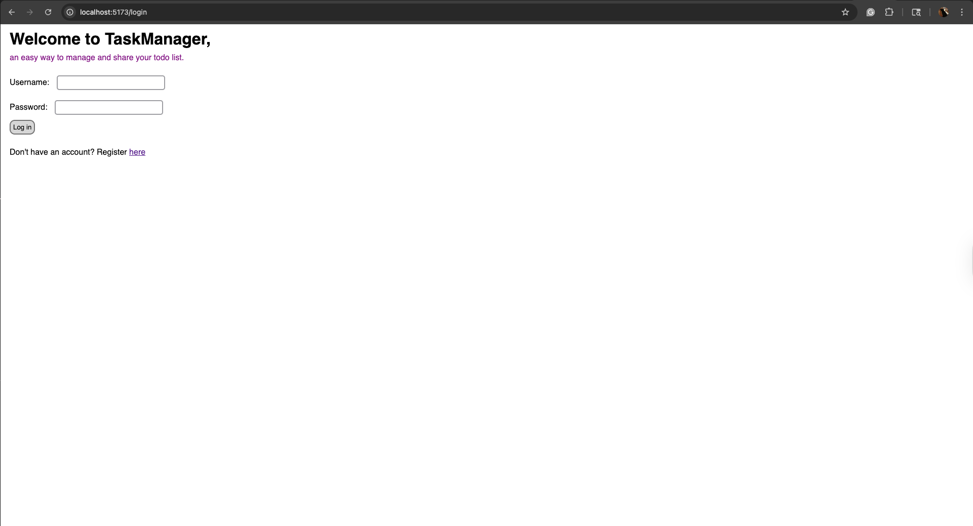 A simple authentication form with a welcome message, short app description, and form for entering credentials