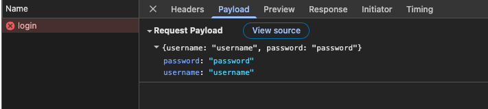 Credentials sent in request payload